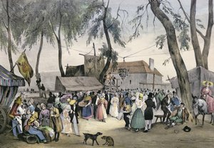 「パリ周辺の地元のお祭り」、シリーズ、1830年、フォントネオローズ 作： Victor Adam